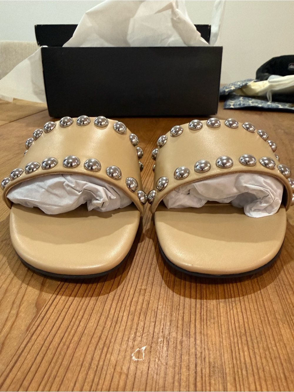 Rebecca Minkoff Tan Studded Slide Sandals - Picture 3 of 10